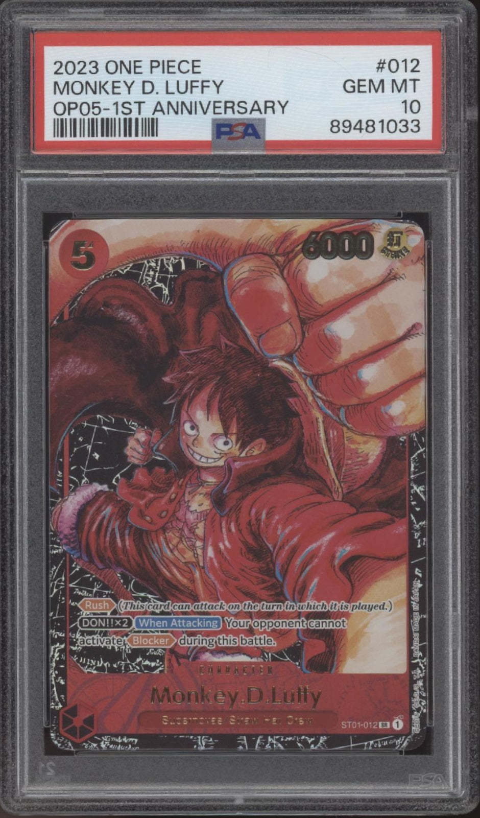 Monkey D Luffy One Piece Card Game Awakening of the New Era 1st Anniversary PSA 10