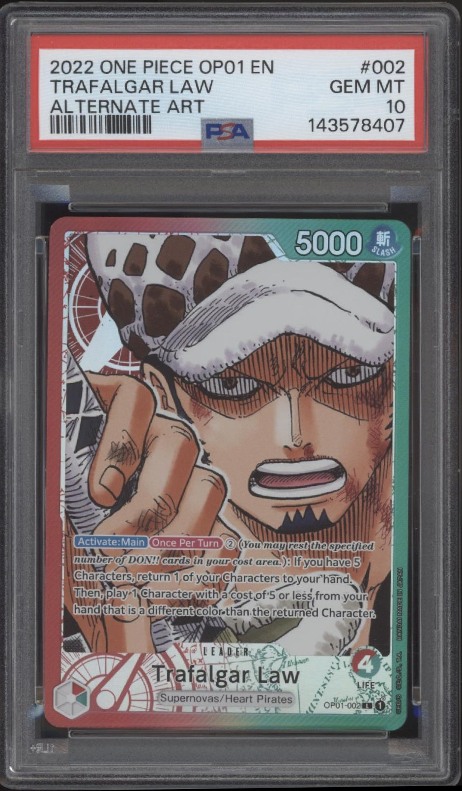 Trafalgar Law One Piece Romance Dawn Alternate Art #002 PSA 10