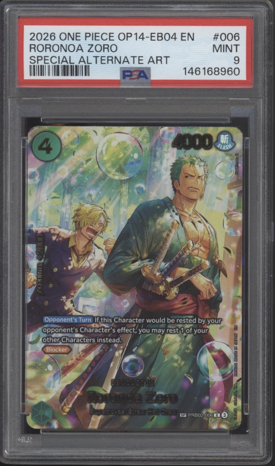 Roronoa Zoro One Piece Card Game OP14-EB04 Special Alternate Art #006 PSA 9