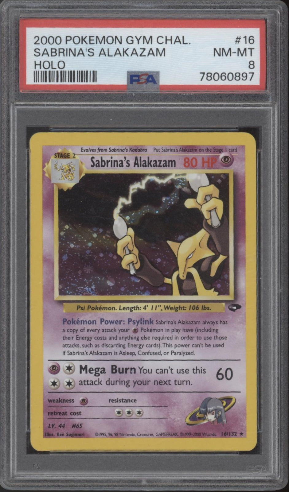 Sabrina's Alakazam Pokemon Gym Challenge Holo #16 PSA 8