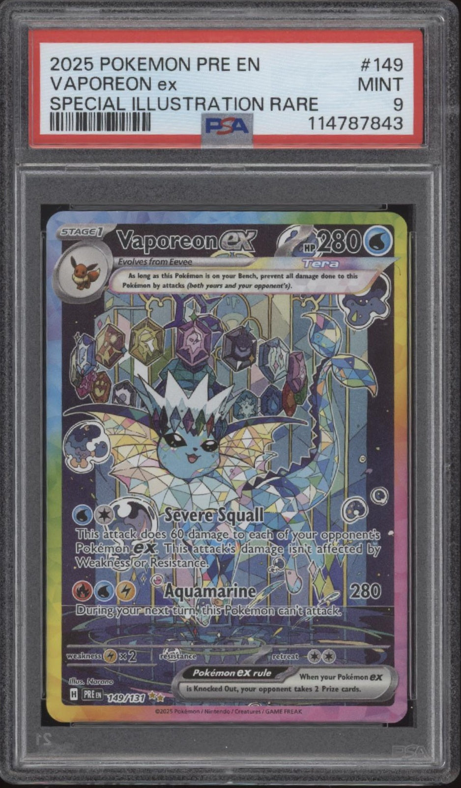 Vaporeon ex Pokemon Prismatic Evolutions Special Illustration Rare #149 PSA 9