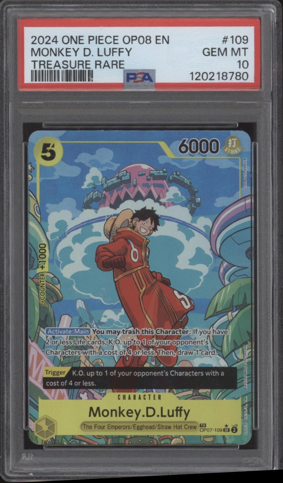 Monkey D Luffy One Piece Card Game OP08 Treasure Rare #109 PSA 10 #1