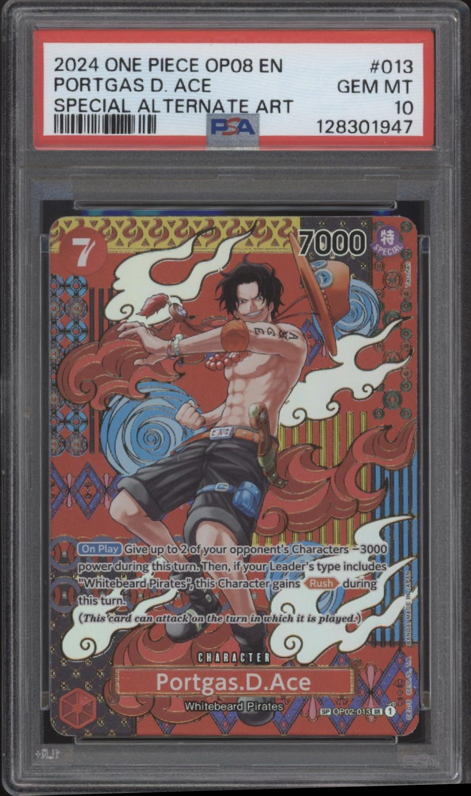 Portgas D Ace One Piece Card Game OP08 Special Alternate Art #013 PSA 10