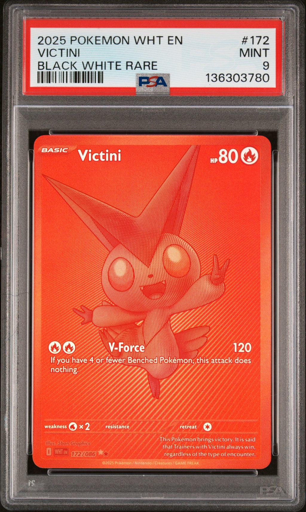 VICTINI BLACK WHITE RARE 2025 POKEMON WHT EN-WHITE FLARE PSA MINT 9