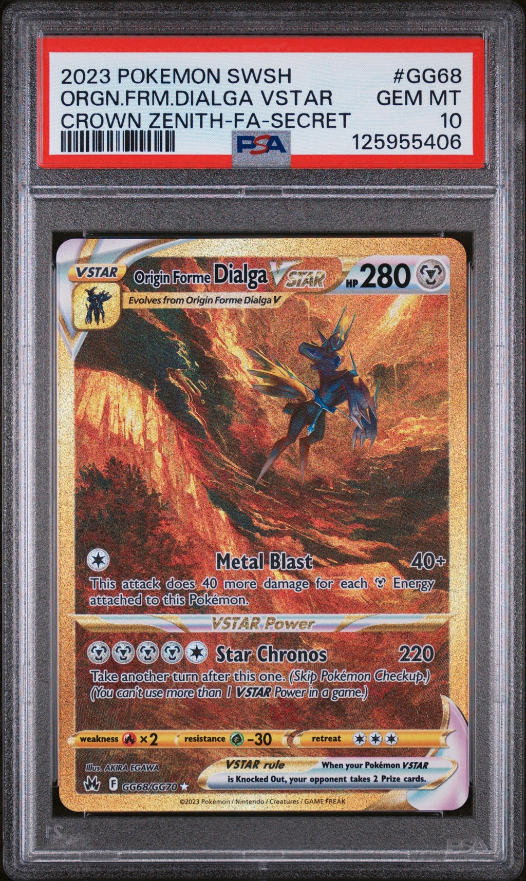 ORGN.FRM.DIALGA VSTAR CROWN ZENITH-FA-SECRET 2023 POKEMON SWORD AND SHIELD CROWN ZENITH PSA GEM MT 10