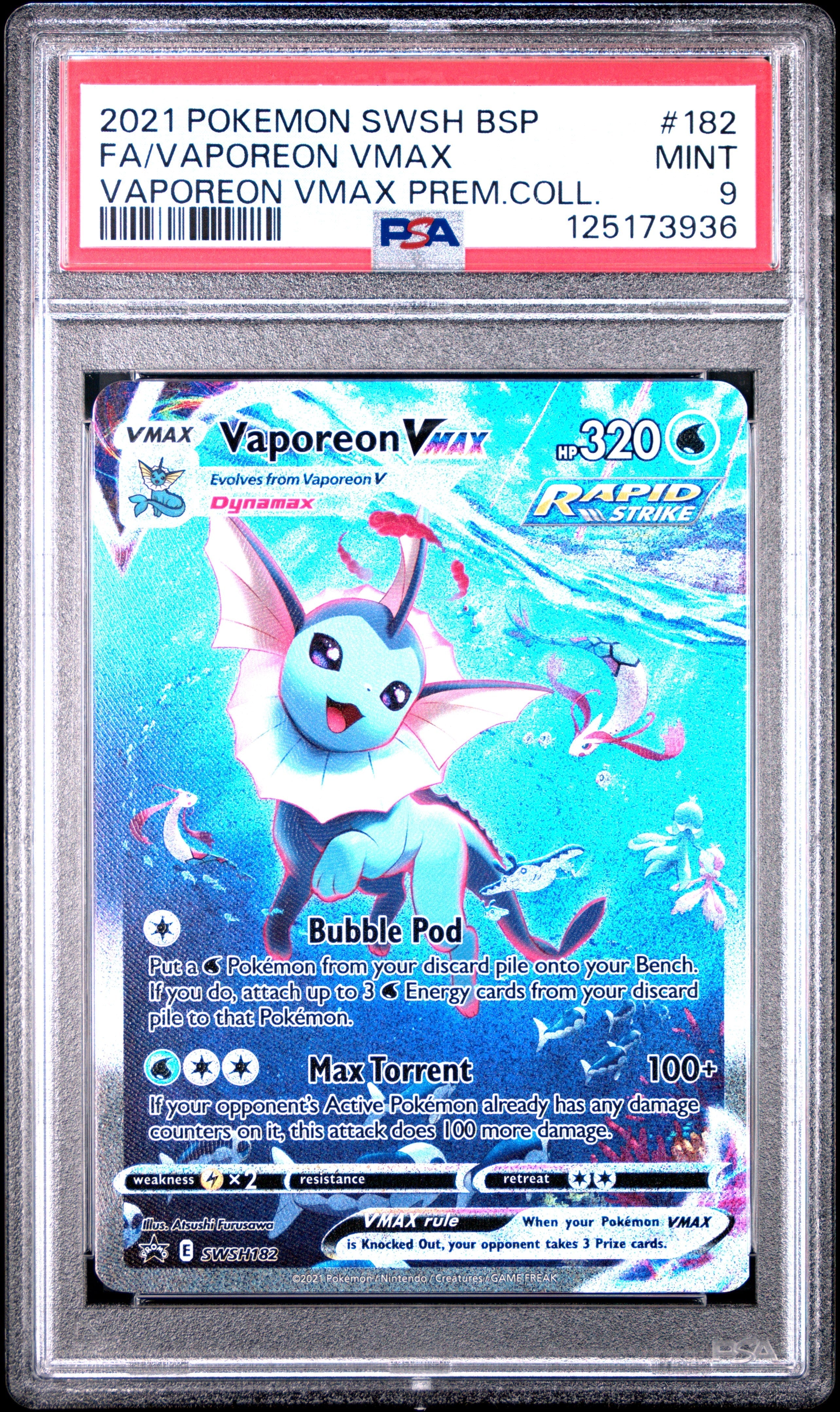 FA/VAPOREON VMAX VAPOREON VMAX PREM.COLL. 2021 POKEMON SWSH BLACK STAR PROMO PSA MINT 9