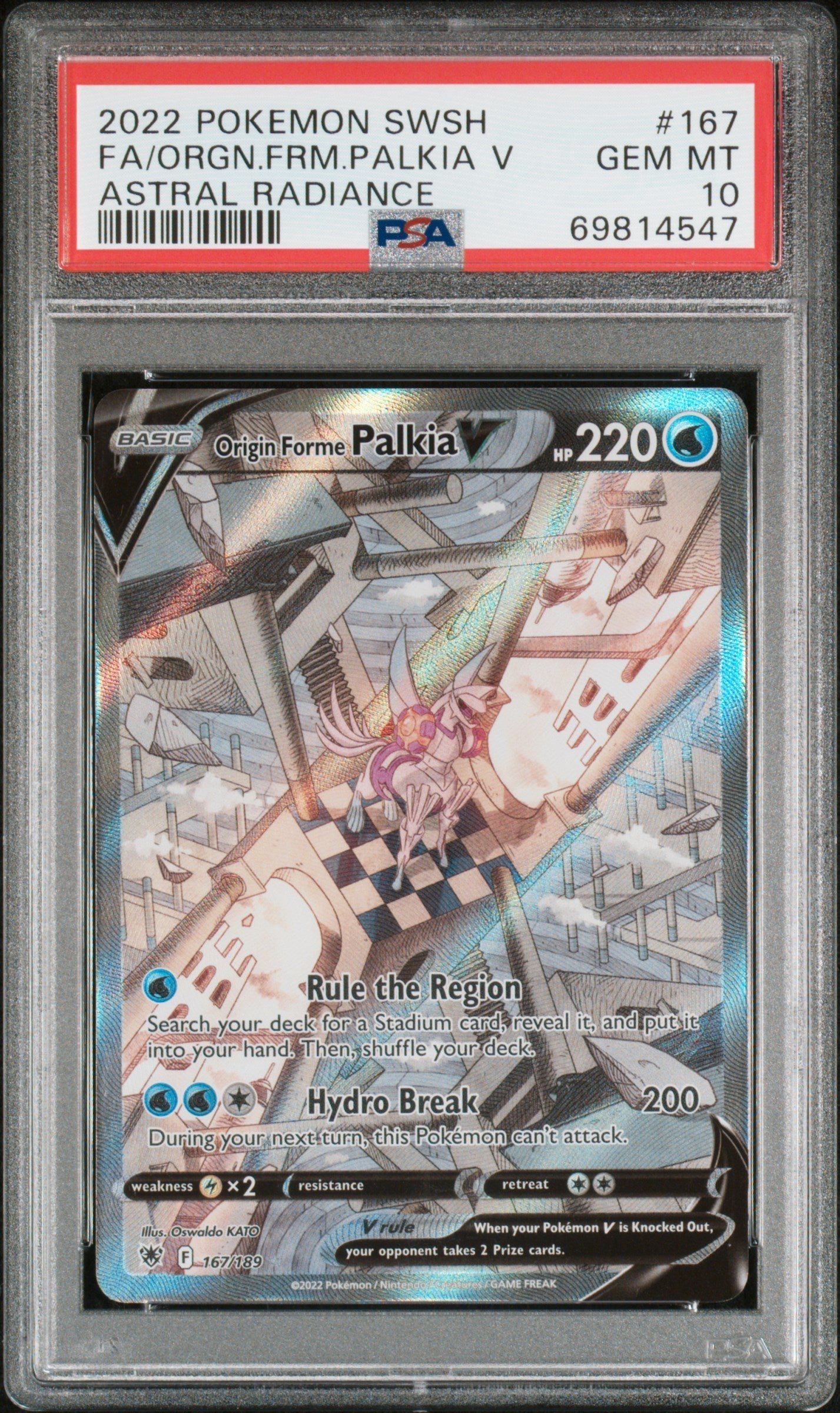 FA/ORGN.FRM.PALKIA V ASTRAL RADIANCE 2022 POKEMON SWORD & SHIELD ASTRAL RADIANCE PSA GEM MT 10