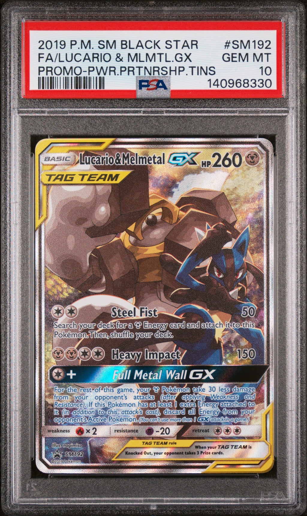 FA/LUCARIO & MLMTL.GX PROMO-PWR.PRTNRSHP.TINS 2019 POKEMON SM BLACK STAR PROMO PSA GEM MT 10